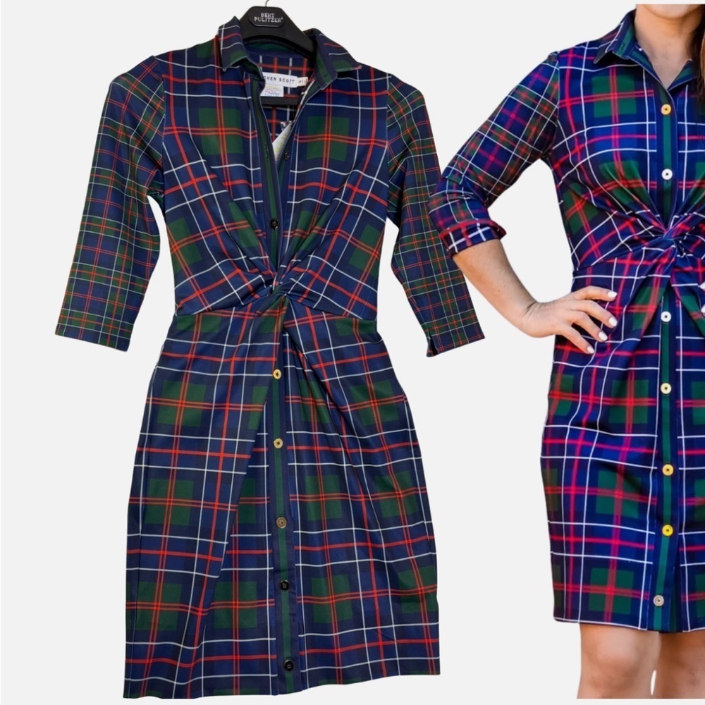 NEW Gretchen Scott Twist Shout Balmoral Plaid Shirt Dress Sm MSRP$239